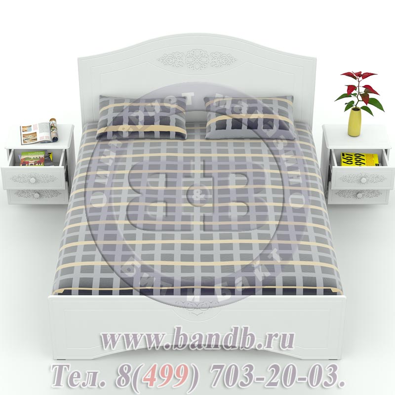 Белая двуспальная кровать + две тумбы Ассоль спальное место 1600х2000 мм. Картинка № 6