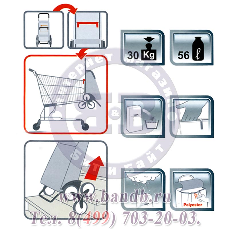 Сумка-Тележка для подъёма по ступенькам Gimi Tris Floral красная Картинка № 3