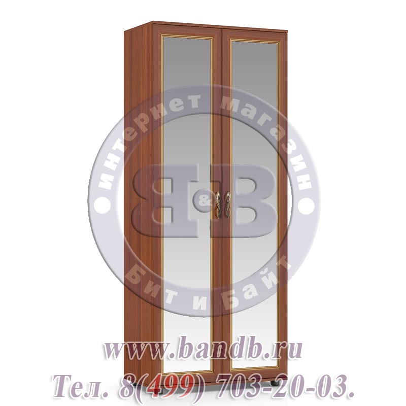 Шкаф 2-х створчатый с зеркальными дверями Александрия цвет орех Картинка № 3