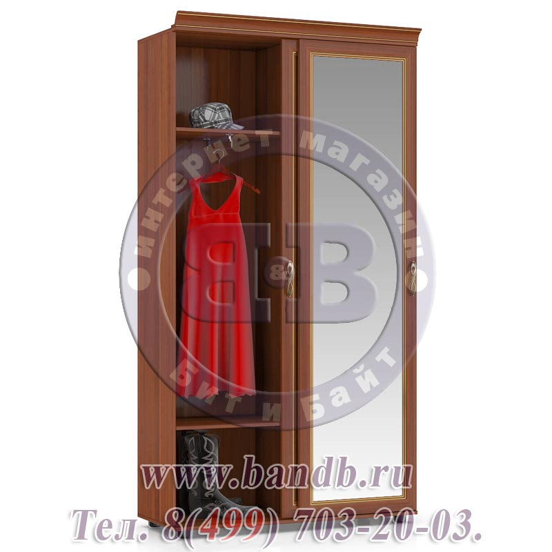 Шкаф-купе 2-х створчатый с зеркальными дверями Александрия цвет орех Картинка № 2