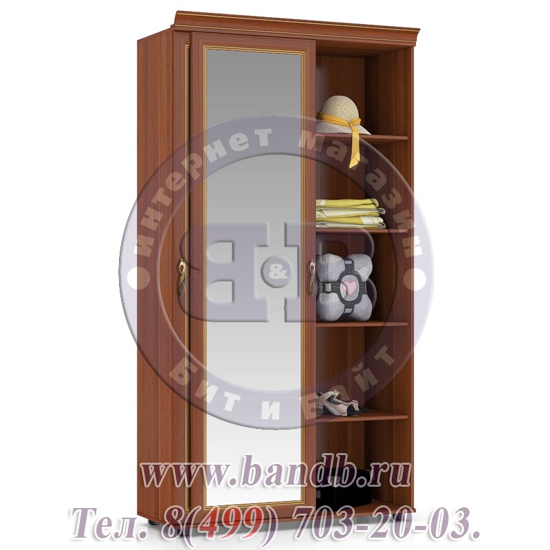 Шкаф-купе 2-х створчатый с зеркальными дверями Александрия цвет орех Картинка № 3