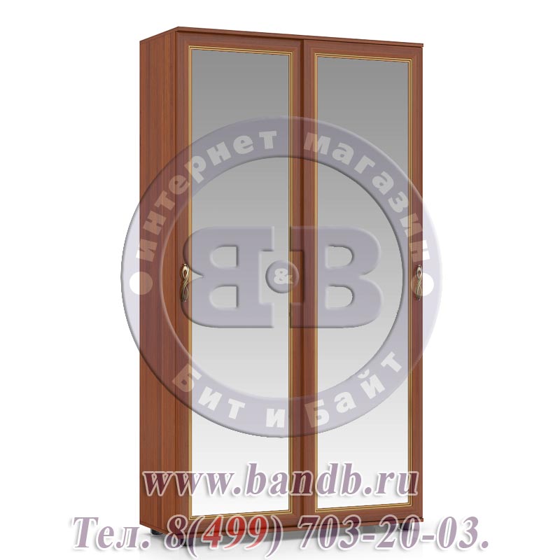 Шкаф-купе 2-х створчатый с зеркальными дверями Александрия цвет орех Картинка № 4