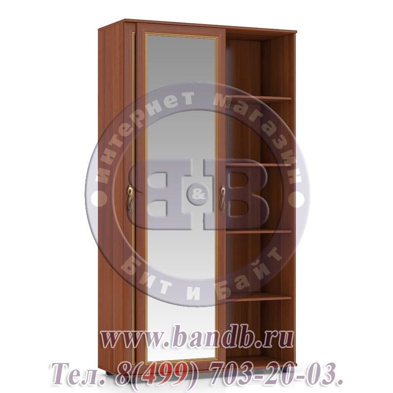 Шкаф-купе 2-х створчатый с зеркальными дверями Александрия цвет орех Картинка № 6