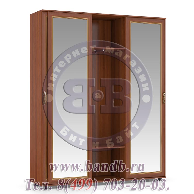 Шкаф-купе 3-х створчатый с зеркальными дверями Александрия цвет орех Картинка № 7