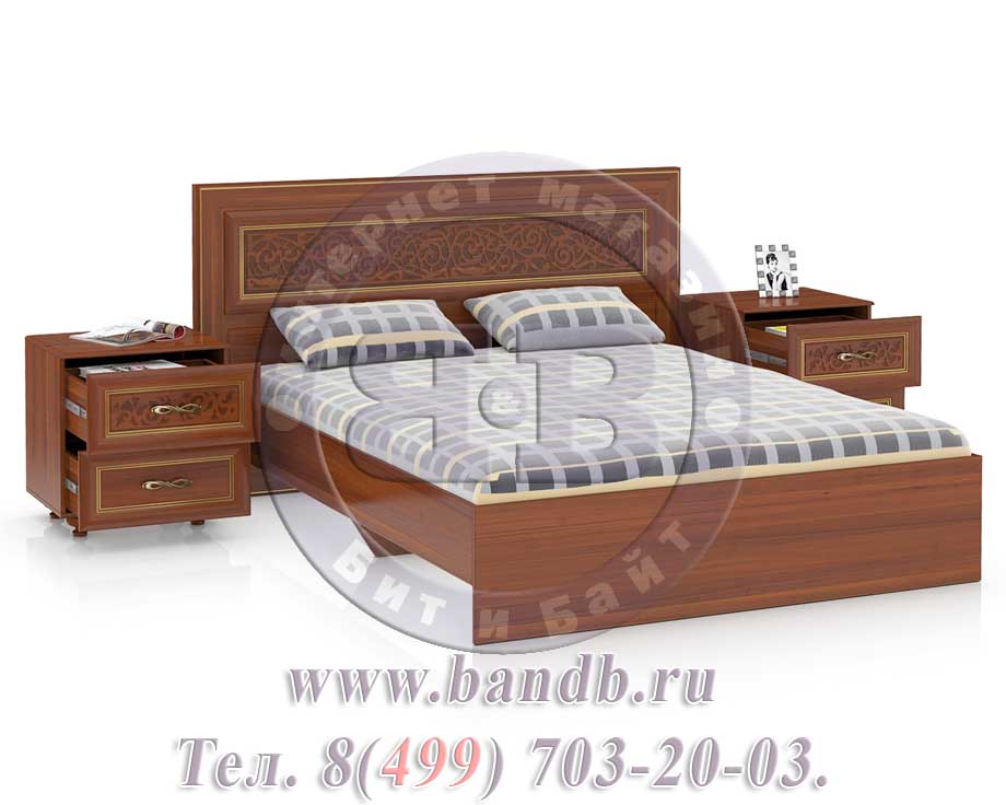 Кровать двуспальная с тумбочками Александрия 1600М цвет орех Картинка № 2