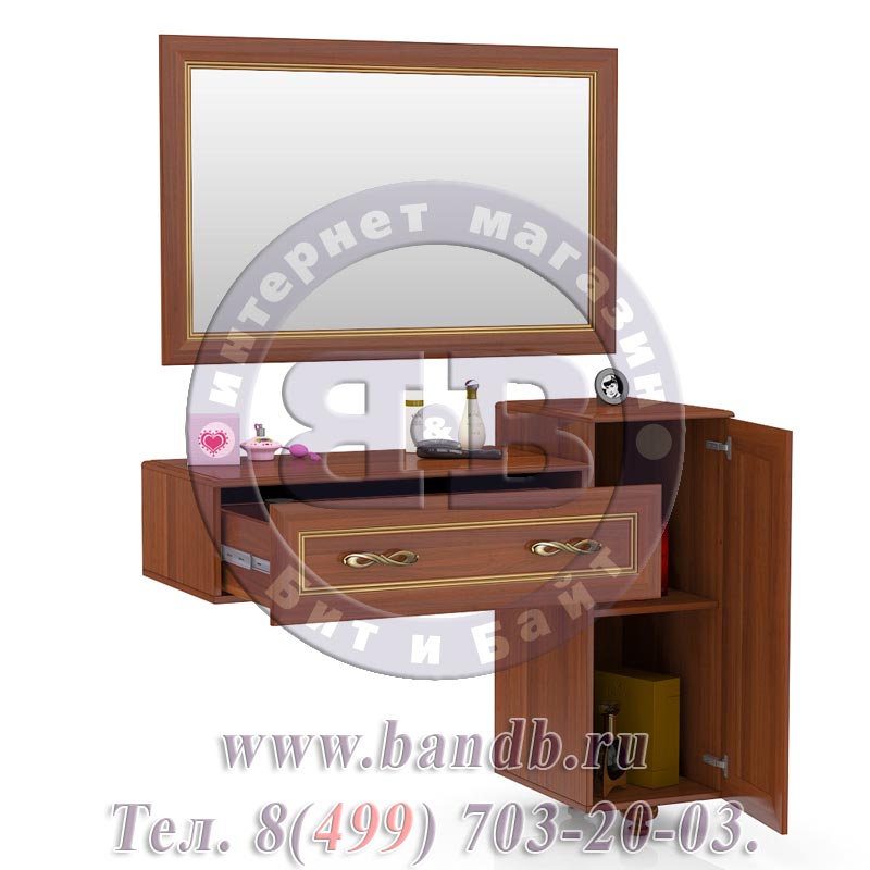 Стол туалетный с зеркалом Александрия цвет орех Картинка № 4