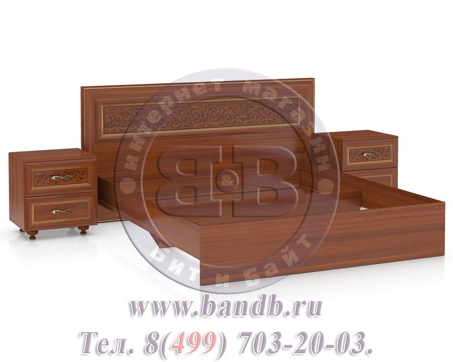 Кровать на 1800 с двумя тумбочками Александрия цвет орех Картинка № 3