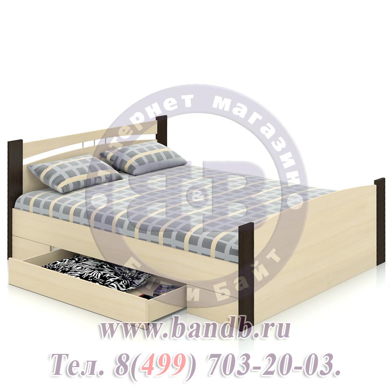 Олмеко Кровать 1600 с двумя ящиками венге/дуб молочный Картинка № 2