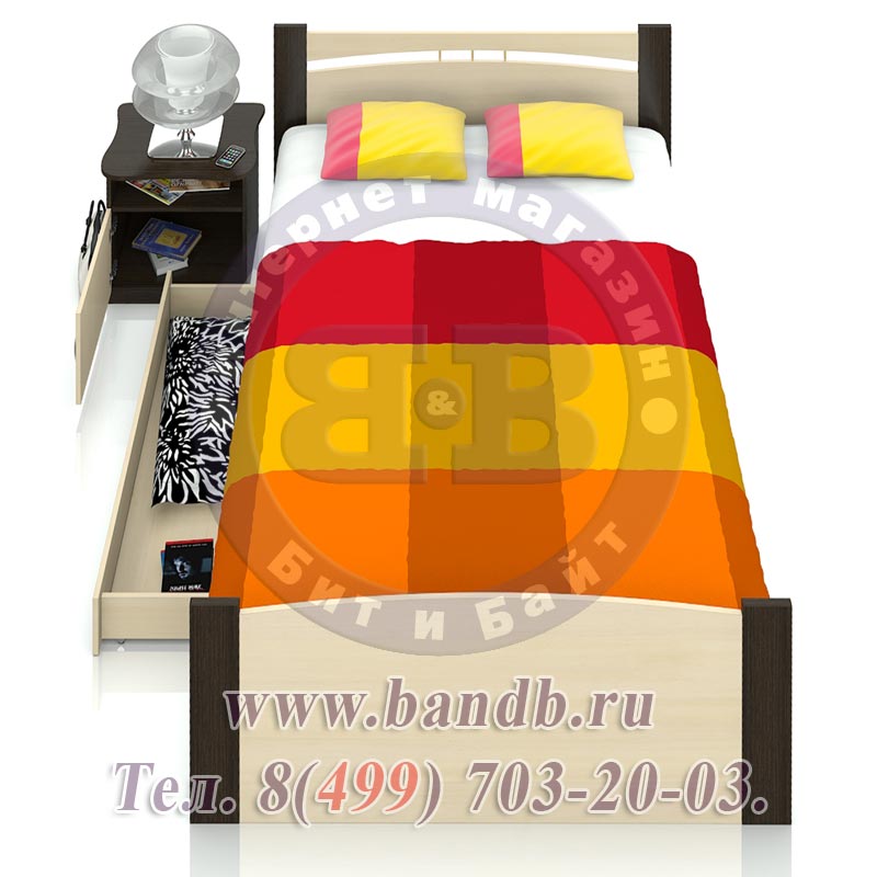 Олмеко Кровать 1400 с ящиком+Тумба прикроватная венге/дуб молочный Картинка № 4