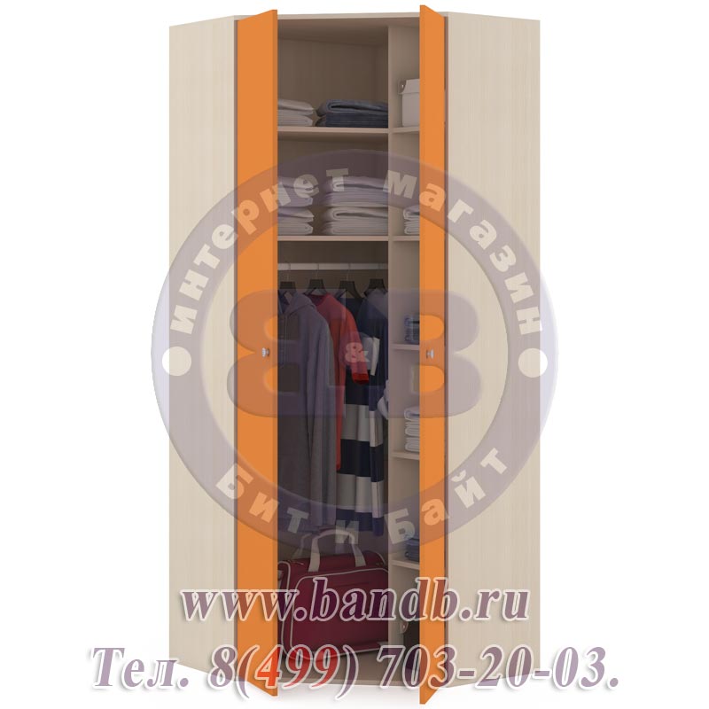 Шкаф угловой Тетрис 328 дуб молочный/оранжевый Картинка № 2