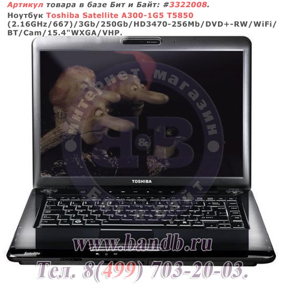 Ноутбук Toshiba Satellite A300-1G5 T5850 (2.16GHz/667)/3Gb/250Gb/HD3470-256Mb/DVD+-RW/WiFi/BT/Cam/15.4"WXGA/VHP Картинка № 1