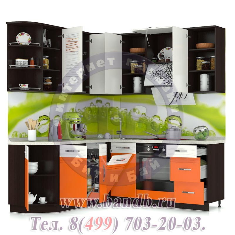 Стильная мебель для кухни Оранж 9 № 17 шириной 192 см. на 200 см. Картинка № 2