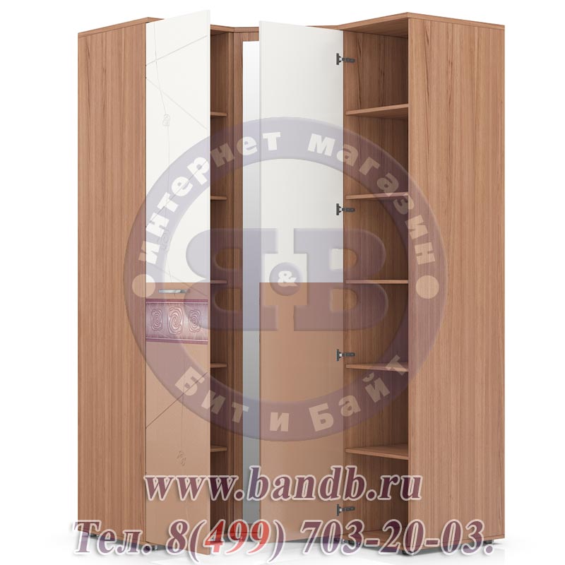 Шкаф угловой Розали 96 (набор) цвет ясень тёмный/крем-брюле глянец/мокко глянец Картинка № 5