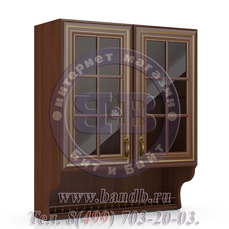 Полка со стеклянными дверками Кантри Орех 80 см. цвет ноче таволато классик/орех таволато Картинка № 3