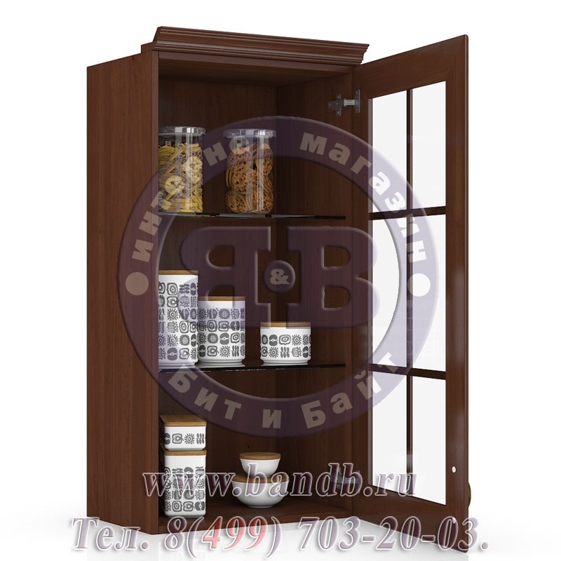 Настенный шкаф со стеклом Кантри цвет ноче таволато классик/орех таволато Картинка № 2