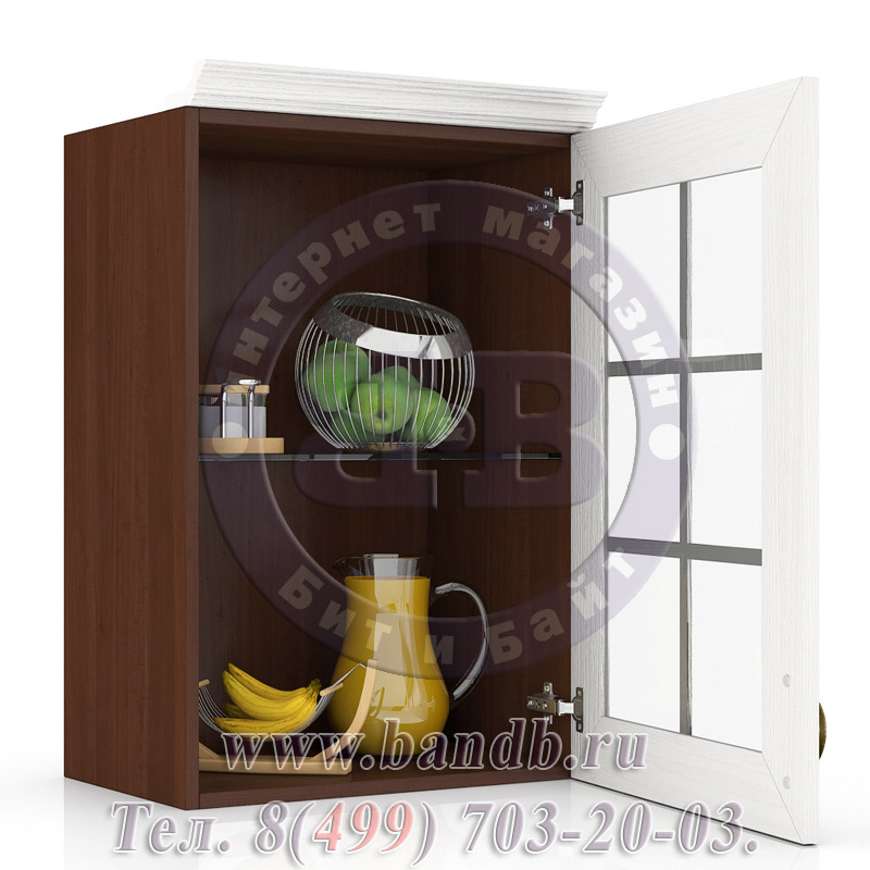 Шкаф навесной с одной дверкой со стеклом Кантри Ясень, цвет ноче таволато классик/ясень светлый Картинка № 2