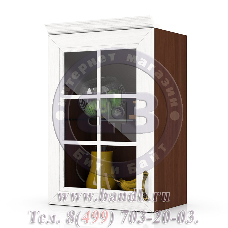 Шкаф навесной с одной дверкой со стеклом Кантри Ясень, цвет ноче таволато классик/ясень светлый Картинка № 3