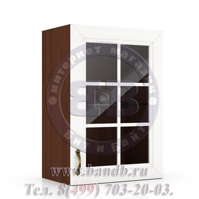 Шкаф навесной с одной дверкой со стеклом Кантри Ясень, цвет ноче таволато классик/ясень светлый Картинка № 5