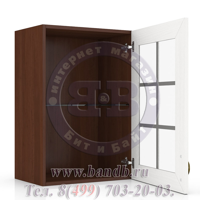 Шкаф навесной с одной дверкой со стеклом Кантри Ясень, цвет ноче таволато классик/ясень светлый Картинка № 6