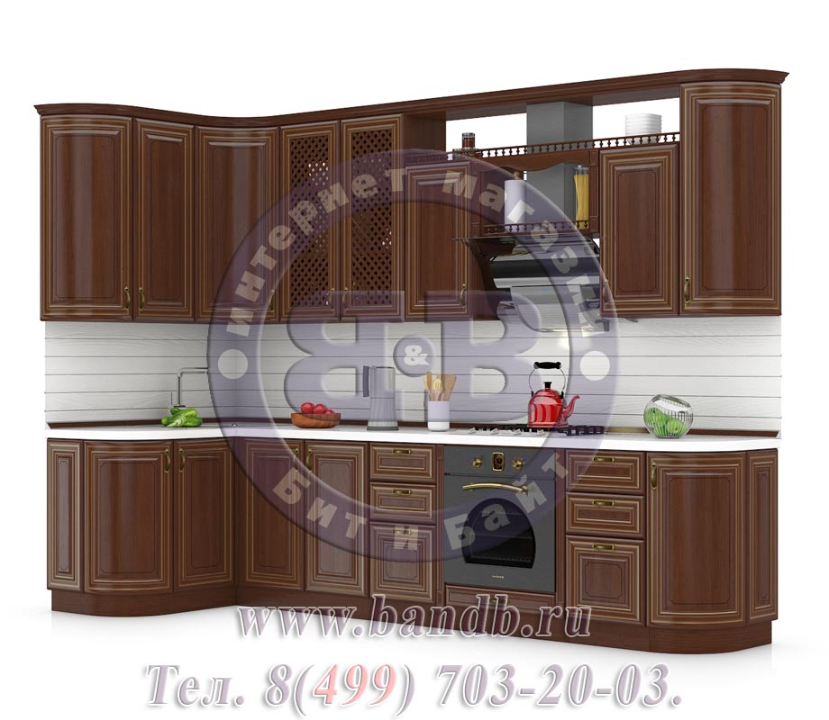 Кухня Кантри Орех № 17 312+132 см. угловая, универсальная сборка, стеновые панели в комплекте Картинка № 3