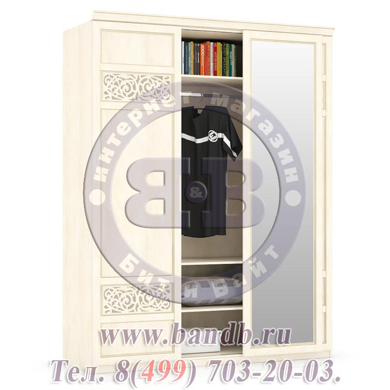 Спальня Александрия Шкаф-купе 3-х створчатый зеркальная+две глухие двери Картинка № 3