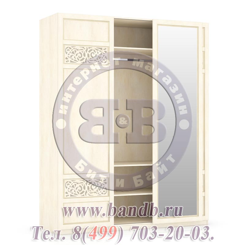 Спальня Александрия Шкаф-купе 3-х створчатый зеркальная+две глухие двери Картинка № 7