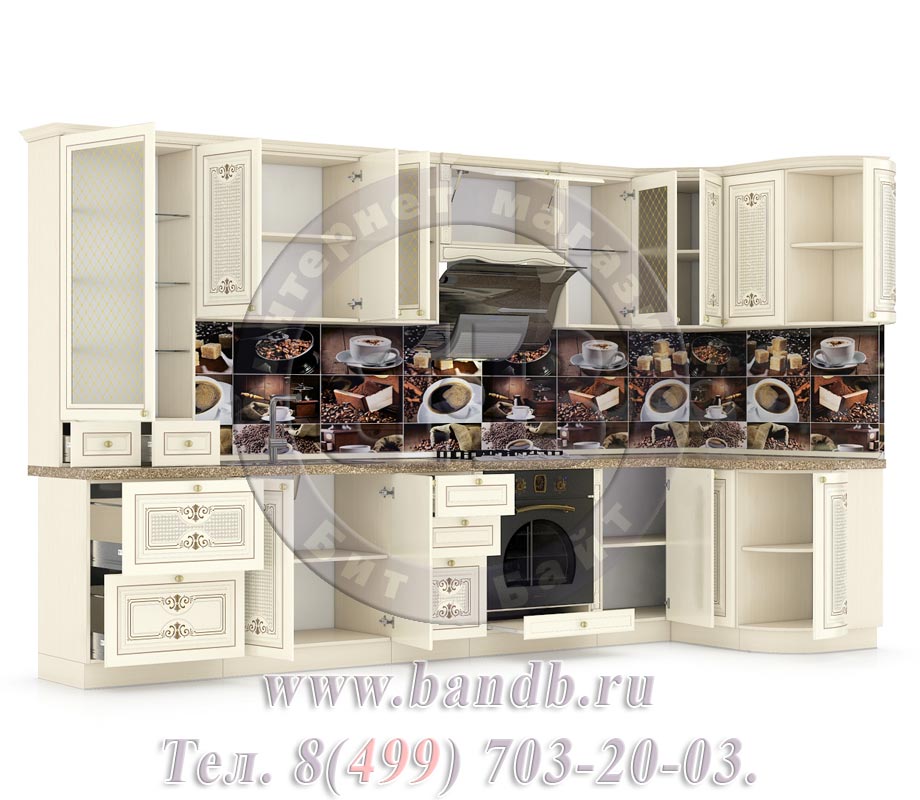 Кухня Ассоль жемчуг № 16 350+132 см. угловая, универсальная сборка Картинка № 6