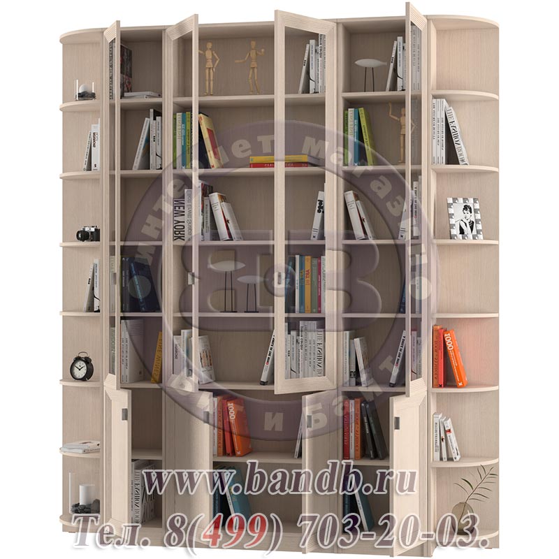 Набор шкафов для книг Олимп № 1 двери глухая+стекло, цвет дуб Картинка № 2