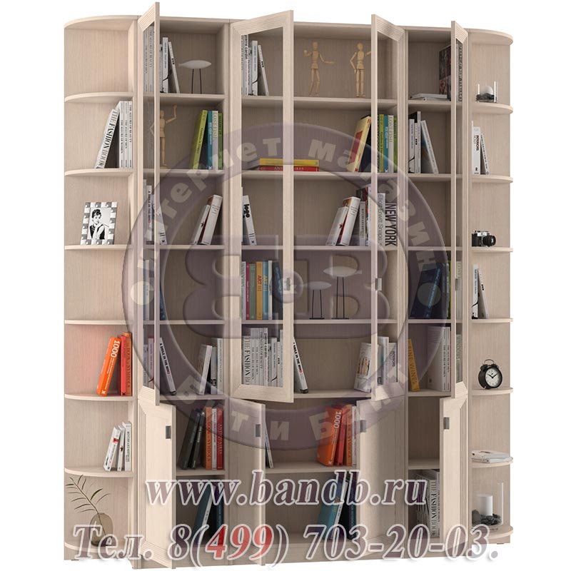 Набор шкафов для книг Олимп № 1 двери глухая+стекло, цвет дуб Картинка № 6