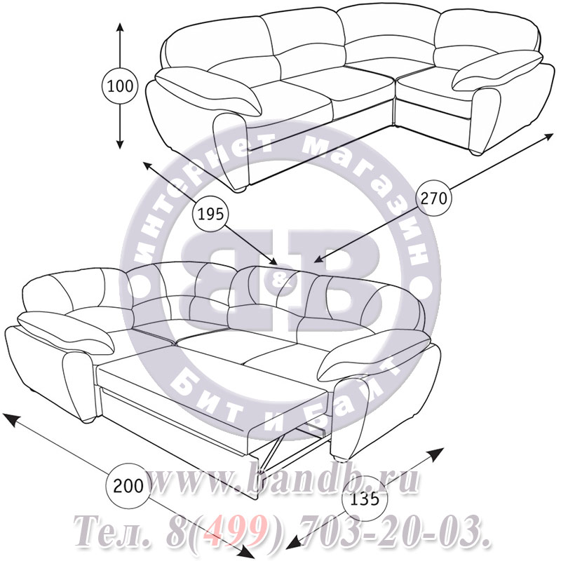Угловая диван-кровать Фламенко ткань 40423 аллюре айвори слоновая кость Картинка № 3