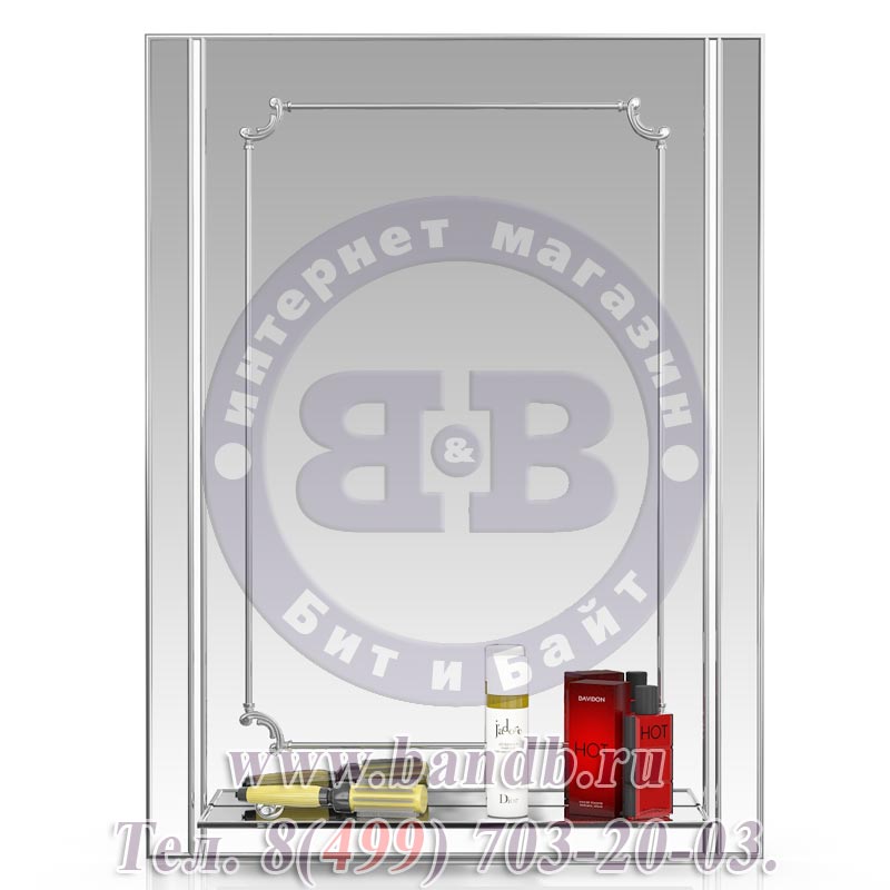 Зеркало прямоугольное с полкой 129М серебро с белым Картинка № 3