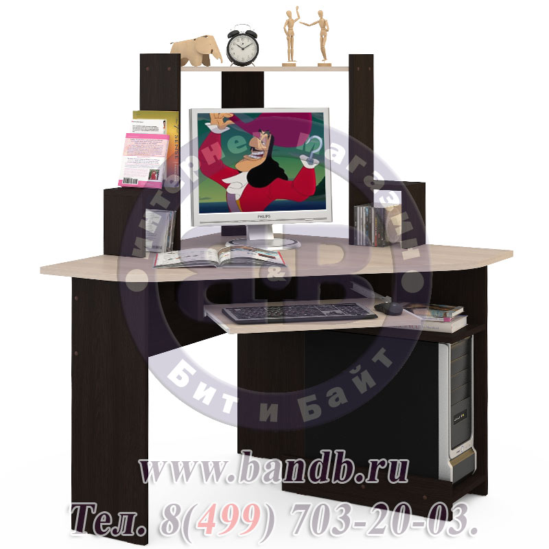 Компьютерный угловой стол с небольшой надстройкой Олимп ПКС-7 цвет венге/дуб Картинка № 2