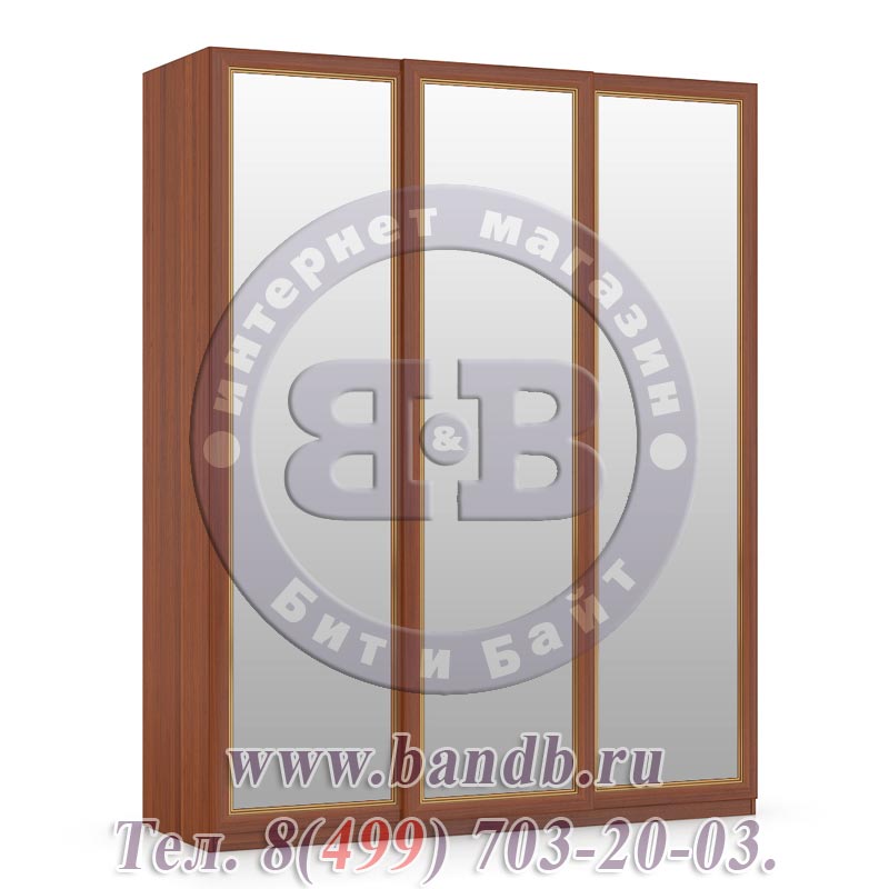 Шкаф-купе 3-х створчатый с зеркальными дверями для спальни Александрия цвет орех Картинка № 5