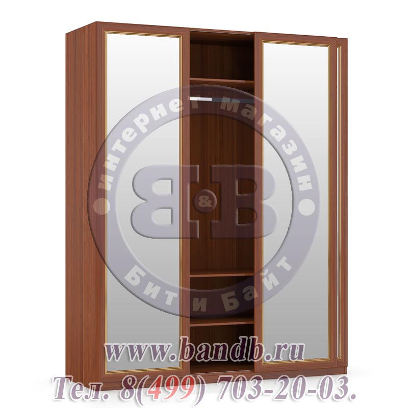 Шкаф-купе 3-х створчатый с зеркальными дверями для спальни Александрия цвет орех Картинка № 7