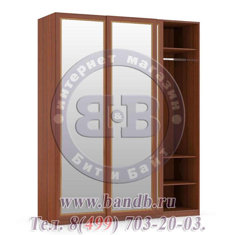 Шкаф-купе 3-х створчатый с зеркальными дверями для спальни Александрия цвет орех Картинка № 8