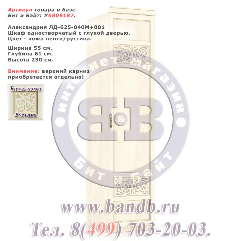 Александрия ЛД-625-040М+001 Шкаф одностворчатый с глухой дверью Картинка № 1