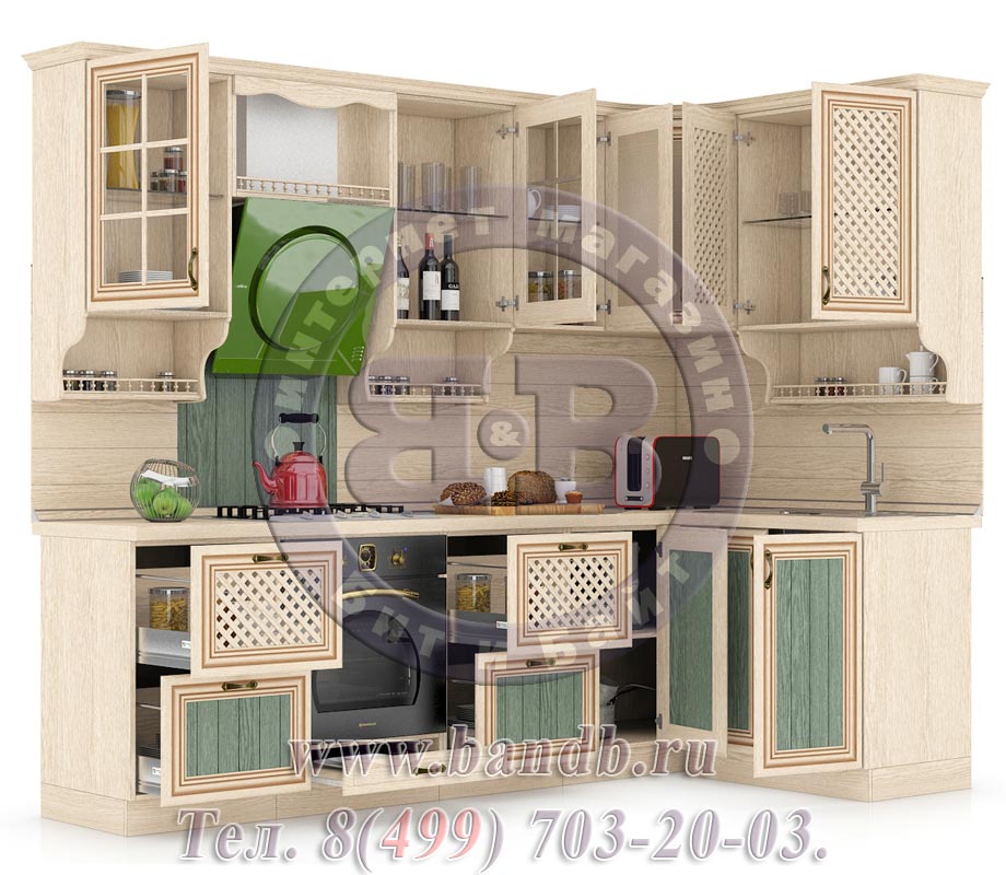 Кухня Кантри Сонома № 21 260+140 см. угловая, универсальная сборка, стеновые панели в комплекте Картинка № 2