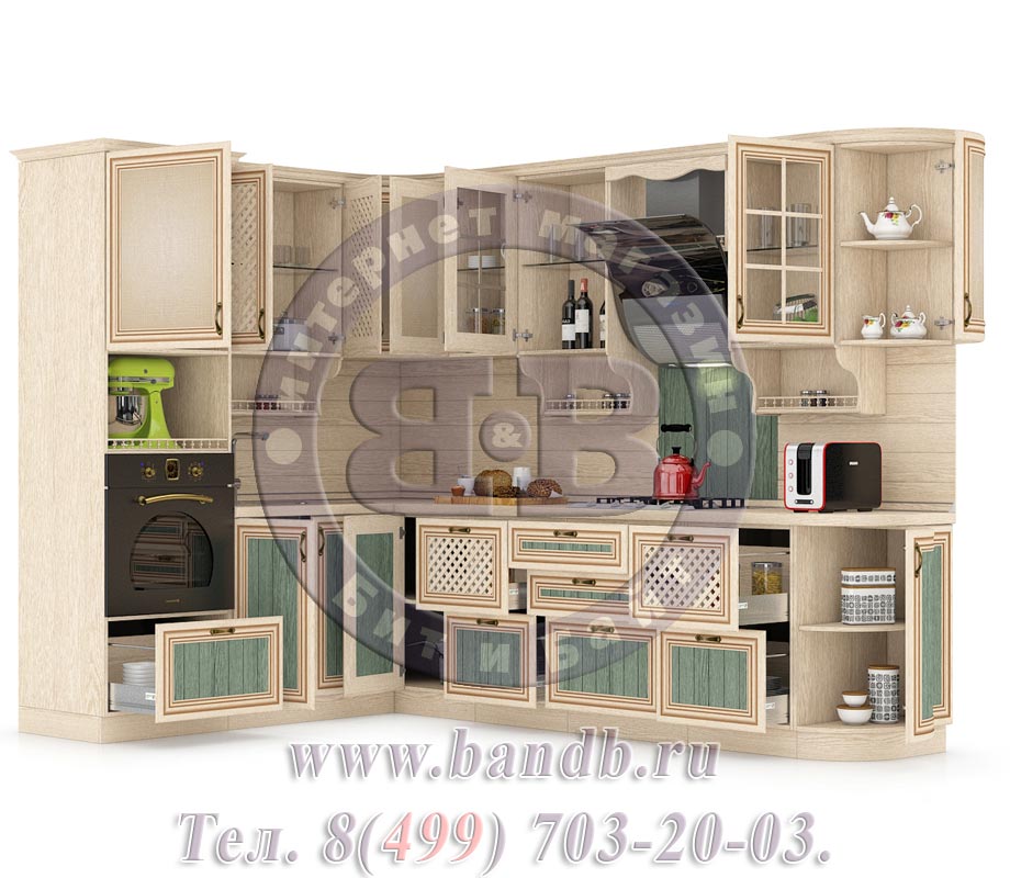 Кухня Кантри Сонома № 22 292+200 см. угловая, универсальная сборка, стеновые панели в комплекте Картинка № 2