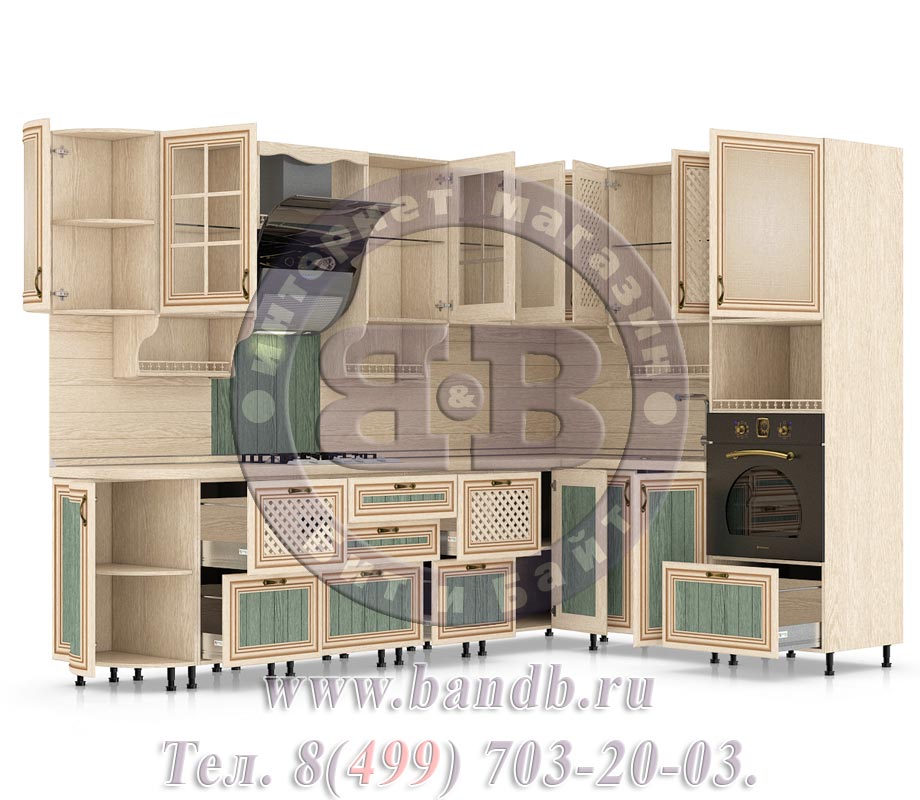 Кухня Кантри Сонома № 22 292+200 см. угловая, универсальная сборка, стеновые панели в комплекте Картинка № 6