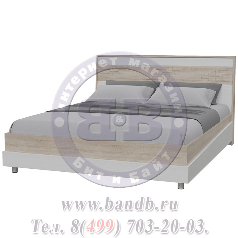 Двухспальная кровать Мальта + две прикроватные тумбочки дуб сонома/рамух белый МДФ спальное место 1600х2000 мм. Картинка № 5