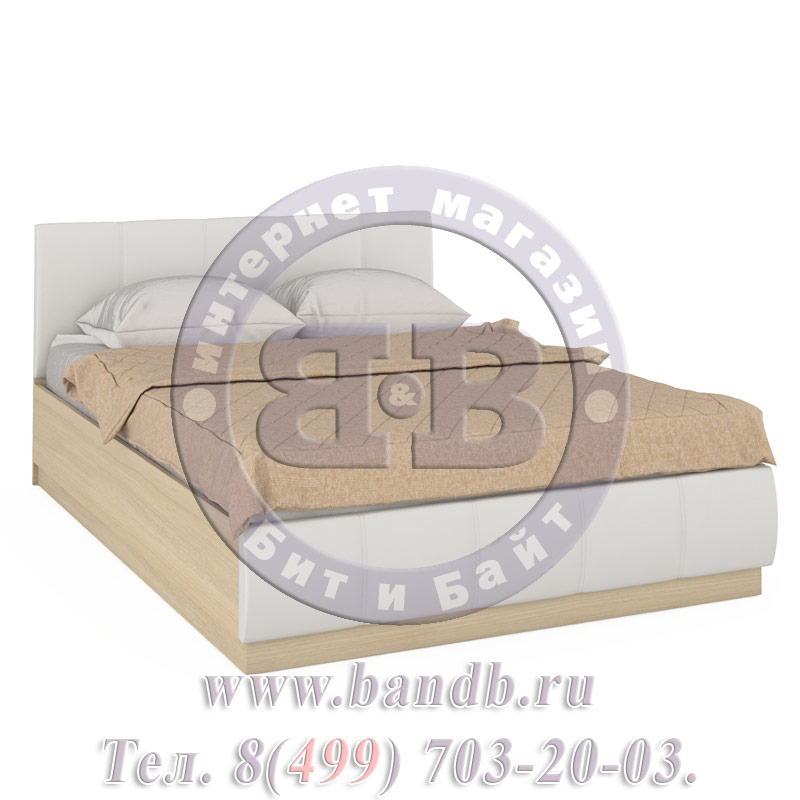 Кровать с подъёмным механизмом и двумя тумбочками 1400 Линда цвет дуб сонома/белая искусственная кожа Картинка № 5