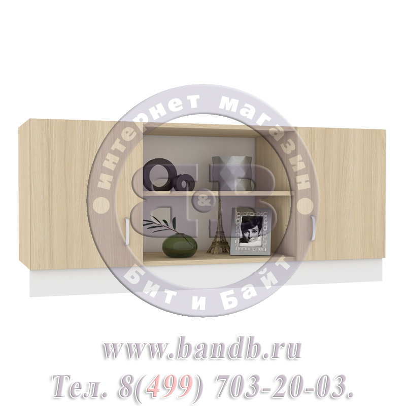 Кровать с подъёмным механизмом и шкафами Линда 1400 дуб сонома/белая искусственная кожа Картинка № 6