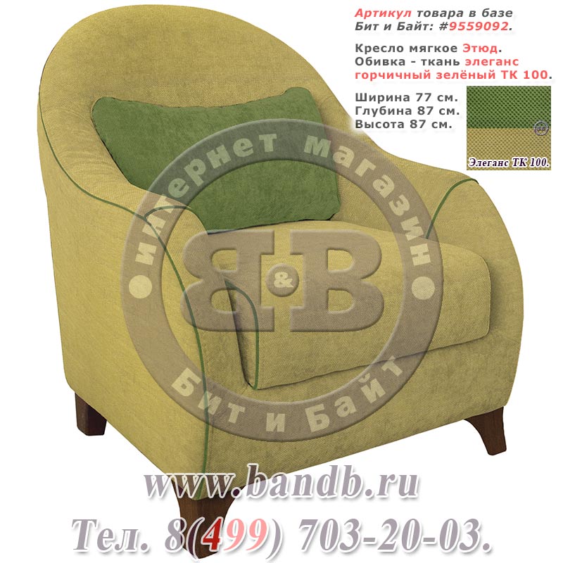 Кресло мягкое Этюд, ткань элеганс горчичный зелёный ТК 100 Картинка № 1