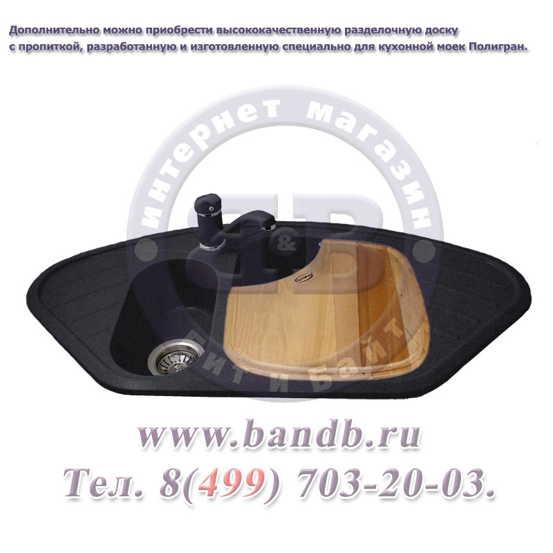 Угловая мойка для кухни из искусственного камня Polygran F 14 № 16 чёрная Картинка № 3