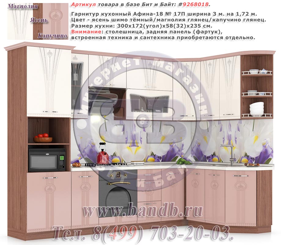 Гарнитур кухонный Афина-18 № 17П ширина 3 м. на 1,72 м. угловой Картинка № 1