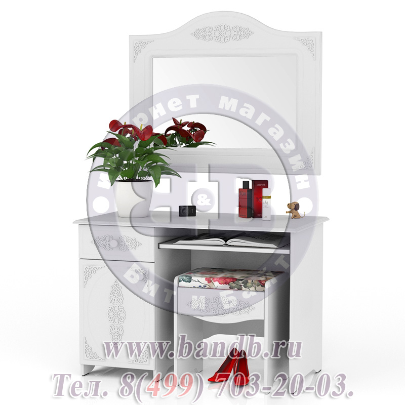 Туалетный столик с зеркалом и пуфиком Ассоль 24.2 цвет белый Картинка № 3