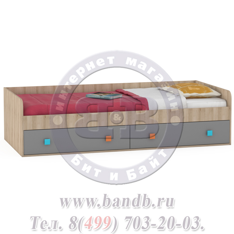 Кровать детская с выдвижными ящиками и полками Доминика № 6 цвет бук песочный/серый шифер Картинка № 6