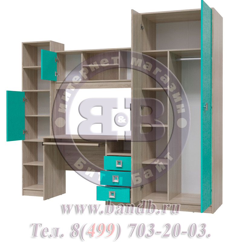 Стенка детская Сити № 3 цвет дуб сонома/аква Картинка № 4