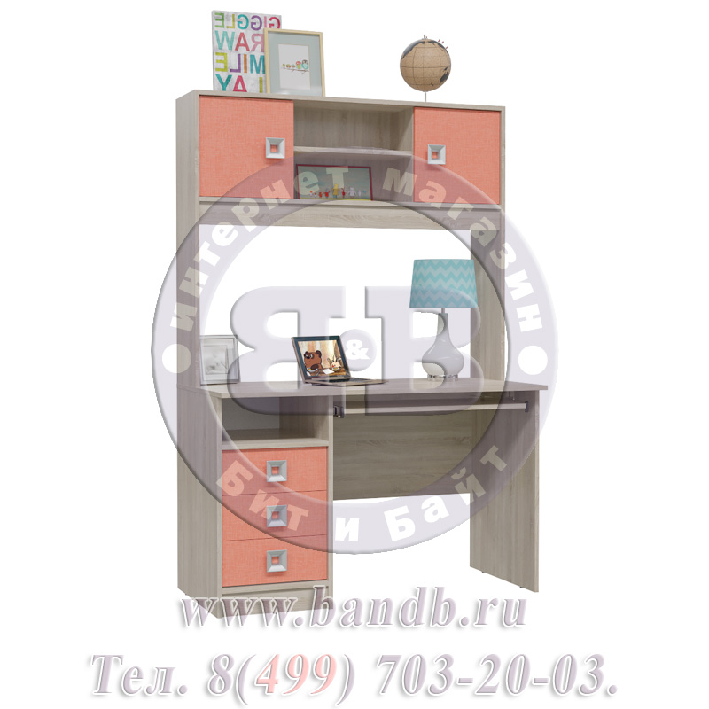 Письменный стол с надстройкой Сити цвет дуб сонома/коралл Картинка № 5