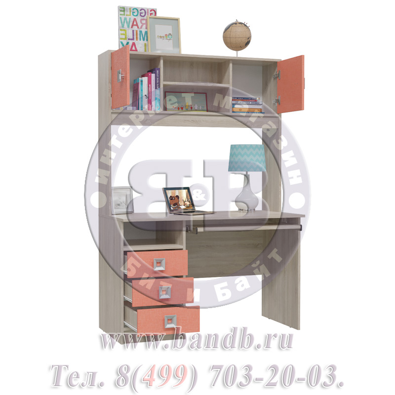 Письменный стол с надстройкой Сити цвет дуб сонома/коралл Картинка № 6
